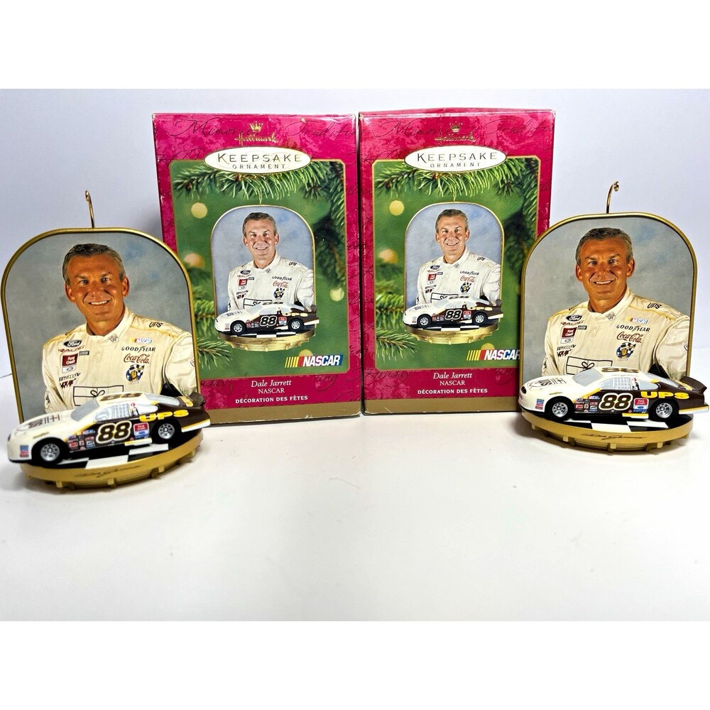 Lot of 2 Hallmark Keepsake Dale Jarrett NASCAR #88 Ornaments 2001 w/ Boxes